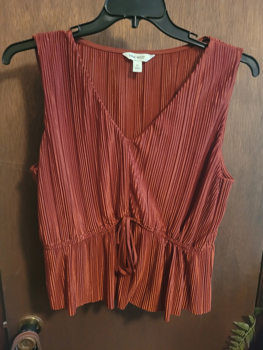 Nine West Pleated V-Neck Drawstring Tank in Rust
